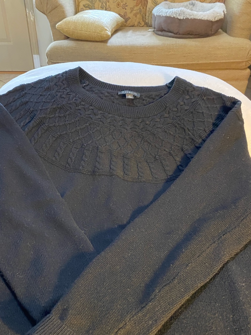 Talbots Cable Knit Yoke Crewneck Sweater Black